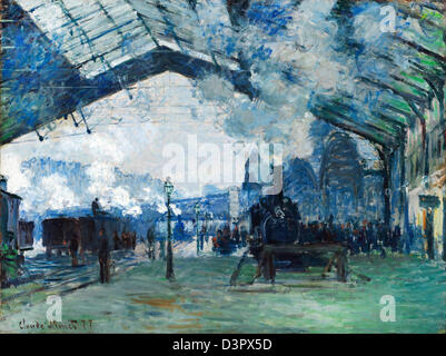 Claude Monet, Ankunft des Zuges Normandie, Gare Saint-Lazare 1877 Öl auf Leinwand. Art Institute of Chicago Stockfoto