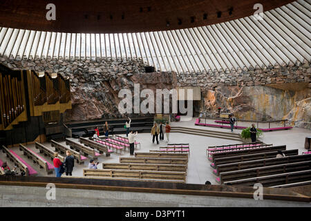 Finnland, Helsinki, Innere der unterirdischen Temppeliaukio-Kirche Stockfoto