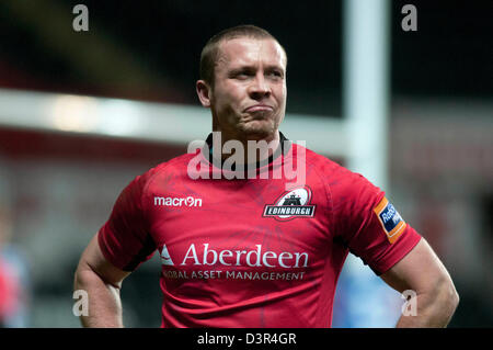 Swansea, Großbritannien. 22. Februar 2013. RaboDirect Pro 12 - Fischadler V Edinburgh im Liberty Stadium in Swansea: Richie Rees von Edinburgh. Bildnachweis: Phil Rees / Alamy Live News Stockfoto