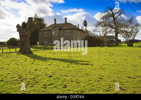 Große traditionelle britische Bauernhaus mit toter Baum in der Landschaft in der Nähe von Swindon Stockfoto