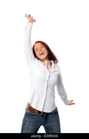 Happy crazy young woman jumping Stockfoto