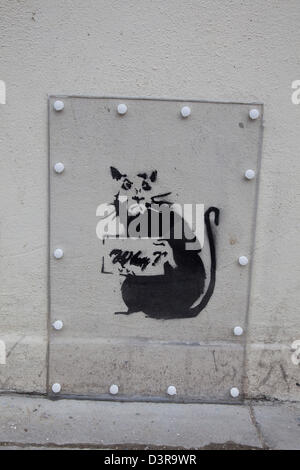 Ratte-Schablone auf dem Gelände des Holz grün Banksy in Nord-London. Stockfoto