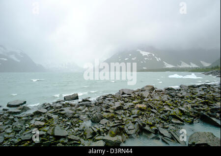 Zeigen Sie an, große Fenster, Boggs Visitor Center, Portage Lake, Portage Glacier, Chugach National Forest, Portage, Alaska, USA Stockfoto