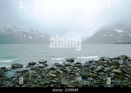 Zeigen Sie an, große Fenster, Boggs Visitor Center, Portage Lake, Portage Glacier, Chugach National Forest, Portage, Alaska, USA Stockfoto