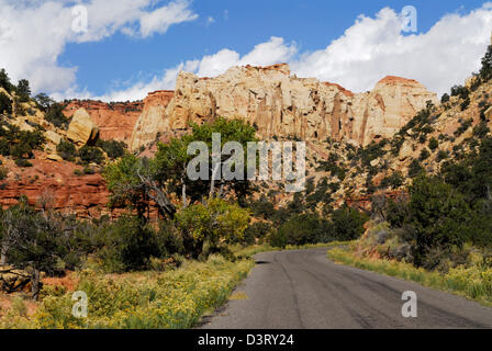 Burr Trail Panoramastraße schlängelt sich durch Long Canyon Stockfoto