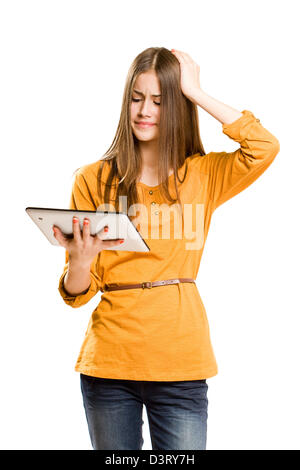 Porträt von einem schönen Teen Mädchen mit Tablet-Computer. Stockfoto