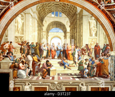 Raffael, die Schule von Athen-1511Fresco. Vatikanische Museen, Vatikanstadt Stockfoto
