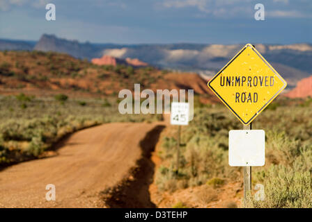 Unbebauten Straßenschild an der Paria River Valley-Straße im südlichen Utah. Stockfoto