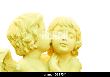 gelbe Skulptur Engel jungen und Mädchen Stockfoto