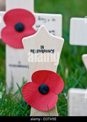 Gedenktag Waffenstillstand Mohn Kreuz Nahaufnahme Westminster Abbey London England Europa Stockfoto