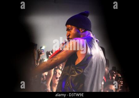 Johannesburg, Südafrika. 24. Februar 2013. Kid Cudi Durchführung für den BlackBerry Secret Gig in Johannesburg, Südafrika, auf 24. Februar 2013. (Foto von Gallo Images / Zeit / Moeletsi Mabe/Alamy Live News) Stockfoto