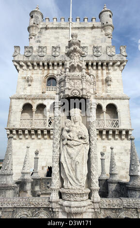 Detail der Belém Turm aka Torre de Belém, oder der Turm von St. Vincent, Santa Maria de Belém, Lissabon, Portugal. Stockfoto