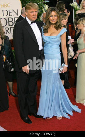 Donald Trump (L) und seine jetzige Frau Melanie (R) stellen uns Gebäude Tycoon für die Kameras eintreffen, 64. Annual Golden Globe Awards in Beverly Hills, CA, Vereinigte Staaten, Montag, 15. Januar 2007. Foto: Hubert Boesl Stockfoto