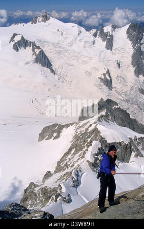 Bergsteiger von Dent du Geant, Mont Blanc Bergmassiv, Savoyer Alpen, Frankreich. Stockfoto