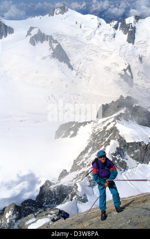 Bergsteiger von Dent du Geant, Mont Blanc Bergmassiv, Savoyer Alpen, Frankreich. Stockfoto