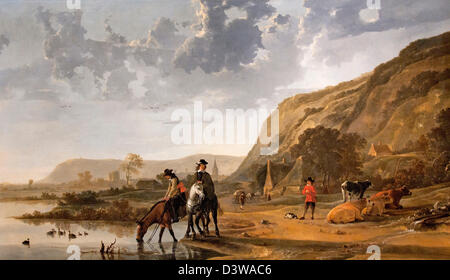 Fluss-Landschaft mit Fahrern 1655 Aelbert Cuyp Niederlande Niederlande Stockfoto