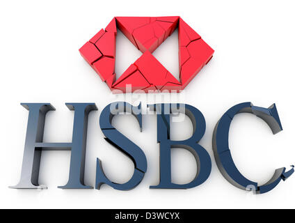 3D Render eine Rissbildung und bröckelnden HSBC Bank Logo - Konzept - weißer Hintergrund Stockfoto
