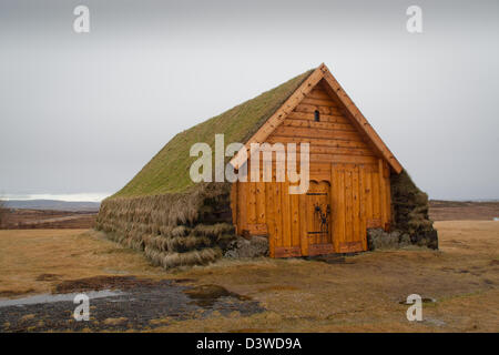 Rasen-roofed Gebäude, Island. Stockfoto