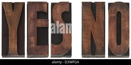 JA ohne Worte hölzerne Buchdruck drucken Blockbuchstaben Stockfoto