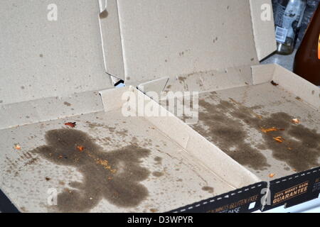 fettige Pizza-Schachtel Stockfoto