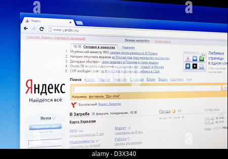 Suchmaschine Yandex.ru in Google Chrome-Browser auf einem Computer-Bildschirm. Diese Suche Motor-Website der meist besuchten und beliebtesten Stockfoto