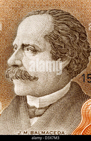 Jose Manuel Balmaceda (1840-1891) auf 10 Escudos 1967 Banknote aus Chile. 11. Präsident von Chile in 1886-1891. Stockfoto