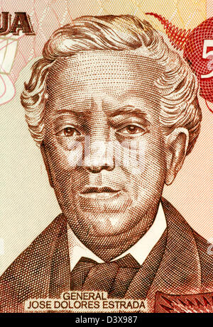 Jose Dolores Estrada Vado (1792-1869) auf 50 Cordobas 1985 Banknote aus Nicaragua. Nicaraguanische Nationalhelden. Stockfoto