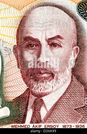 Mehmet Akif Ersoy (1873-1936) auf 100 Lira 1984-Banknote von Turkey.Turkish Dichter, Autor, akademischen und Mitglied des Parlaments. Stockfoto