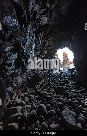 Nadel-Rock von Plemont Höhle, Jersey, Kanalinseln, Großbritannien Stockfoto