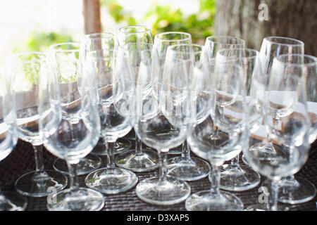 Nahaufnahme der leere Weingläser, Italien Stockfoto