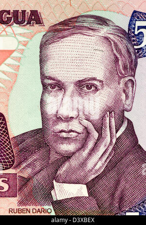 Ruben Dario (1867-1916) auf 500 Cordobas 1985 Banknote aus Nicaragua. Nicaraguanische Dichter. Stockfoto