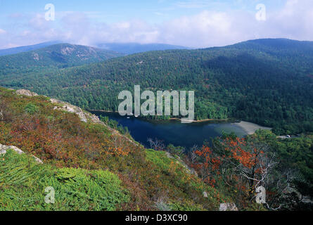 Elk282-2272 Maine, Acadia National Park, Echo Lake aus Buche Mt Stockfoto