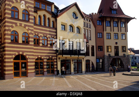 Die Stadt Platz "Nadvorie Autor" (Courtyard of Europe) in Komárno, Slowakei. Stockfoto