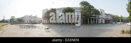 Panoramablick von einem Markt, Connaught Place, Neu Delhi, Delhi, Indien Stockfoto