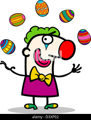 Cartoon Illustration der lustige Mann im Clownskostüm jonglieren Easter Eggs Stockfoto