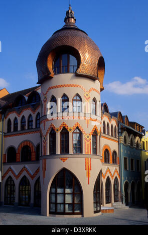 Die Stadt Platz "Nadvorie Autor" (Courtyard of Europe) in Komárno, Slowakei. Stockfoto