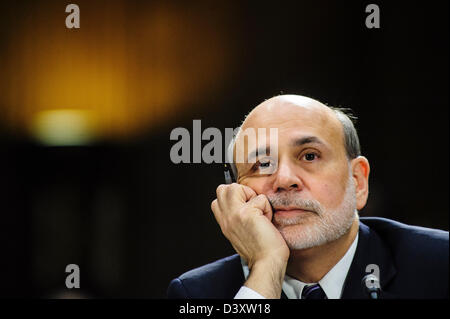 Washington, District Of Columbia, USA 26. Februar 2013. Federal Reserve Board Chairman Ben Bernanke bezeugt vor dem Senat Banking, Gehäuse und Urban Affairs Committee, wie er den Halbjahresbericht Geldpolitik an den Kongress präsentiert. Kredit Bild: Kredit-: Pete Marovich/ZUMAPRESS.com/Alamy Live-Nachrichten Stockfoto