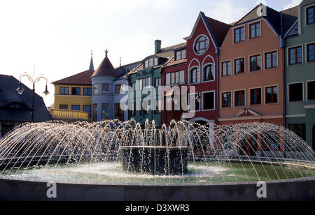 Die Stadt Platz "Nadvorie Autor" (Courtyard of Europe) in Komárno, Slowakei. Stockfoto