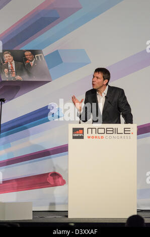 Barcelona, Spanien. 26. Februar 2013: René Obermann, Vorstandsvorsitzender & CEO, Deutsche Telekom spricht von "Zukunft des Comunications" auf dem Mobile World Congress 2013.Credit: Matthi/Alamy Live News Stockfoto