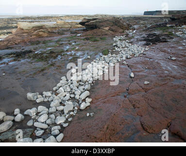 Reibung und Abrieb auf der Welle schneiden Plattform wie Kieselsteine sind gerundet und transportiert, Watchet, Somerset, England Stockfoto