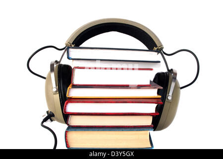 Alten Stil Kopfhörer hören Sie Audio-Bücher Stockfoto