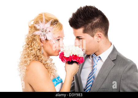 Hochzeit-Liebespaar, die Blume, isoliert auf weißem Hintergrund. Stockfoto