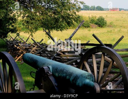 Kanone, split Zaun an Schlacht von Gettysburg, Pennsylvania Stockfoto