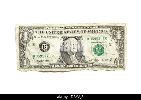 Zerknittertes Dollar isoliert Stockfoto