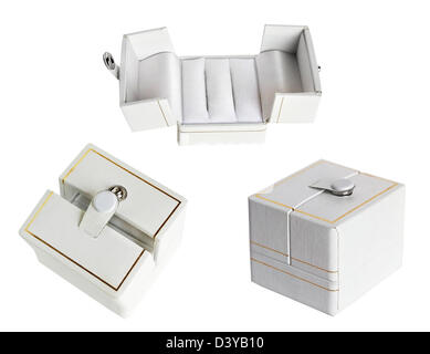 weiße Hochzeit Ring-Box isoliert Stockfoto