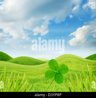 Idyllische Frühlingslandschaft mit Kleeblatt Stockfoto
