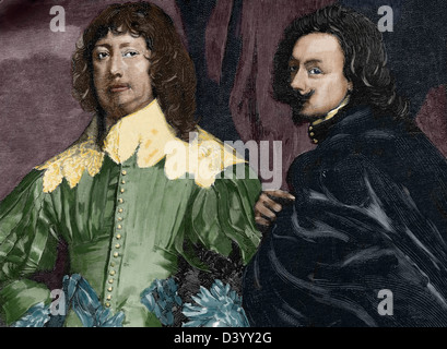 Flämischer Maler Anthony van Dyck (1599-1641) und englische Politiker Lord John Digby (1580-1653), 1. Earl of Bristol. Gravur. Stockfoto