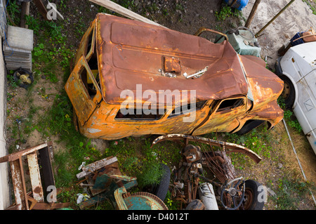 Schrottplatz Autos Aeriel Ansicht. Stockfoto