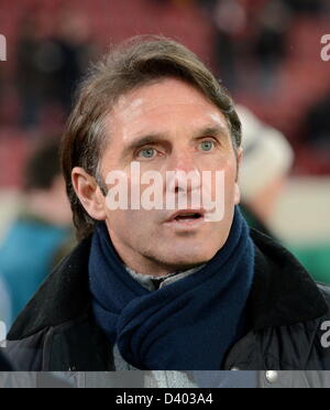 Stuttgart, Deutschland. 27. Februar 2013. Stuttgarts Trainer Bruno Labbadia vor dem Start der letzten Fußball-DFB-Pokal Quartal abgebildet ist Kopf match zwischen VfB Stuttgart und VfL Bochum in der Mercedes-Benz Arena in Stuttgart, Deutschland, 27. Februar 2013. Foto: BERND WEISSBROD/Dpa/Alamy Live News Stockfoto