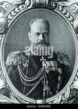 Porträt von Alexander III von 25 Rubel-Banknote, Russland, 1909 Stockfoto